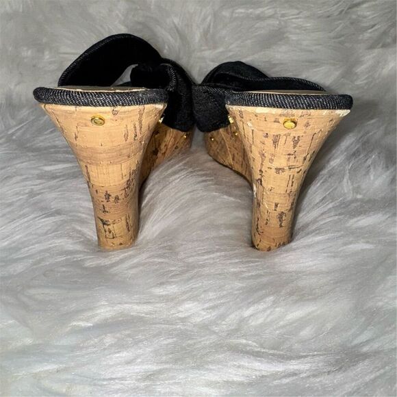 Dana Buchman Women's 7.5 Blue Denim Stud Open Toe Cork Wedge Sandals Espadrille - Picture 6 of 12